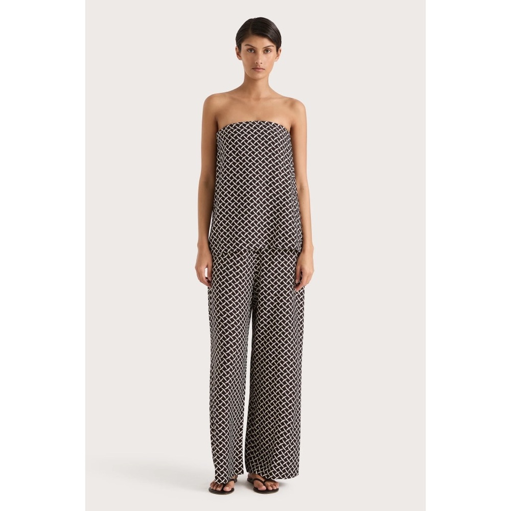 Faithfull the Brand Dalene Pant in Espresso Geo Print Wide Leg Relaxed Chocolate - Picture 4 of 9